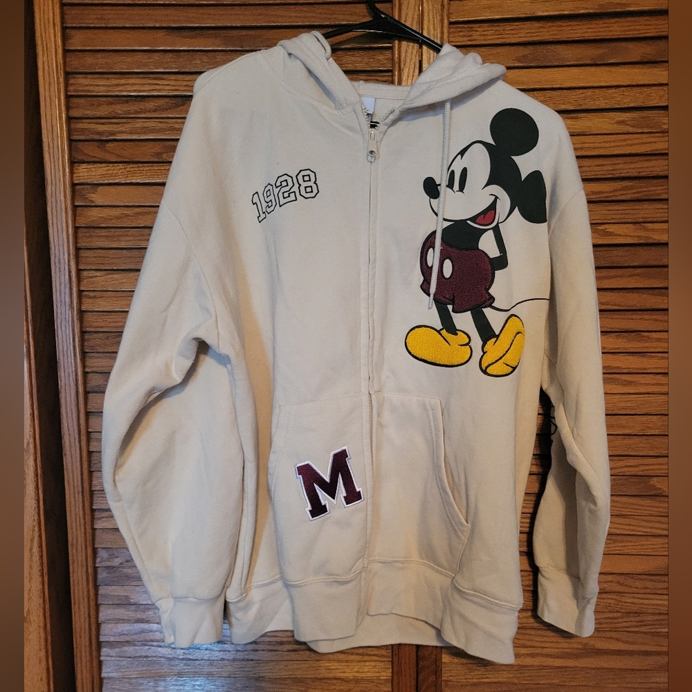 Disney Mickey Mouse Zip-Up Sweatshirt Hoodie Womans Size XL Embroidery‎ Patches